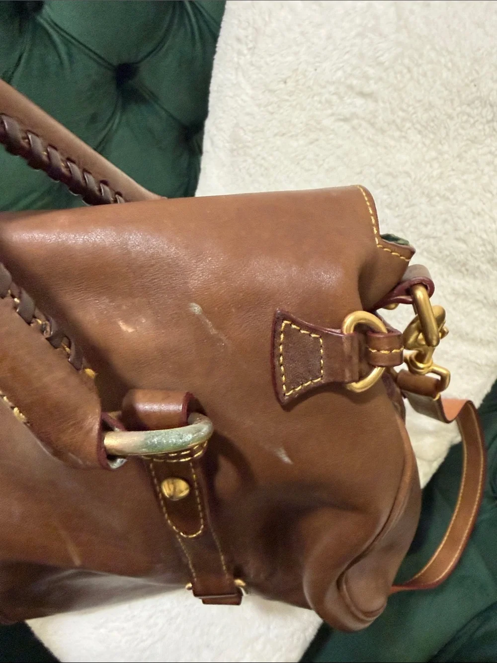 Dooney & Bourke Brown Leather Satchel with Tassels